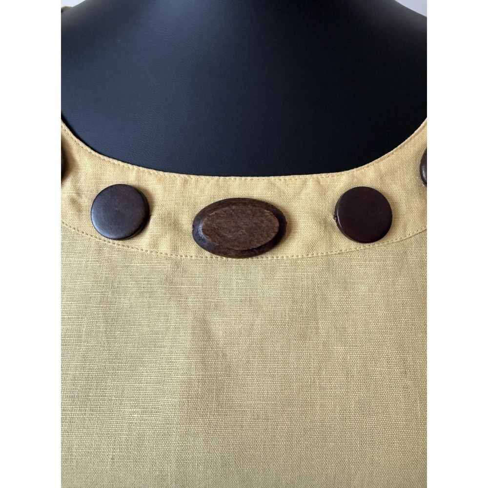 Hot Cotton Women's L Yellow Linen Blouse With Wooden Accents At Neckline NWOT - Picture 3 of 7